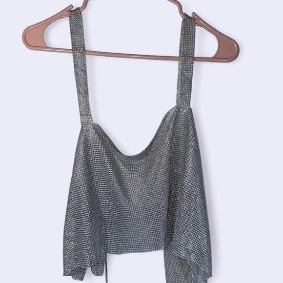 Silver Rhinestone Chainmail Rave/ Festival Top - One Size - Picture 1 of 4